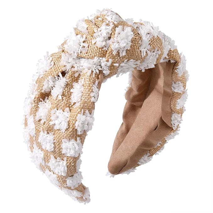 ZITULRY Raffia Knotted Headbands for Women Boho Straw Wide Top Knot Hairband Statement Rattan Wov... | Amazon (US)