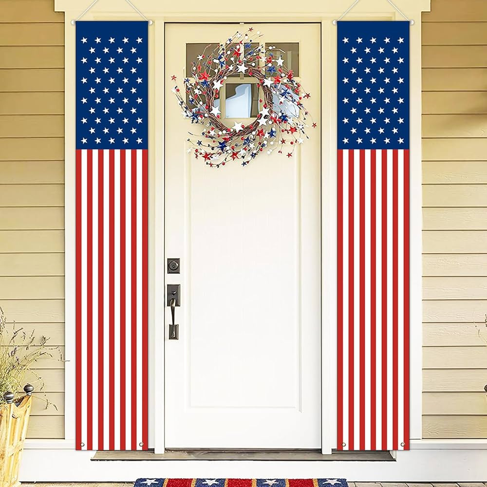 4th of July Patriotic Decorations, 71x13 Inch Hanging American Flag Door Banner, July Fourth Fron... | Amazon (US)