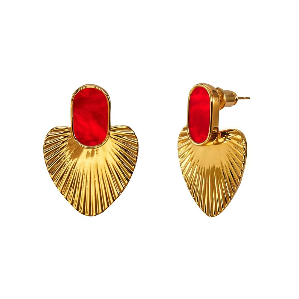 Black/White/Red/Green/Pink/Beige gold earrings for women-24K Gold Plated Heart Statement Earrings... | Amazon (US)