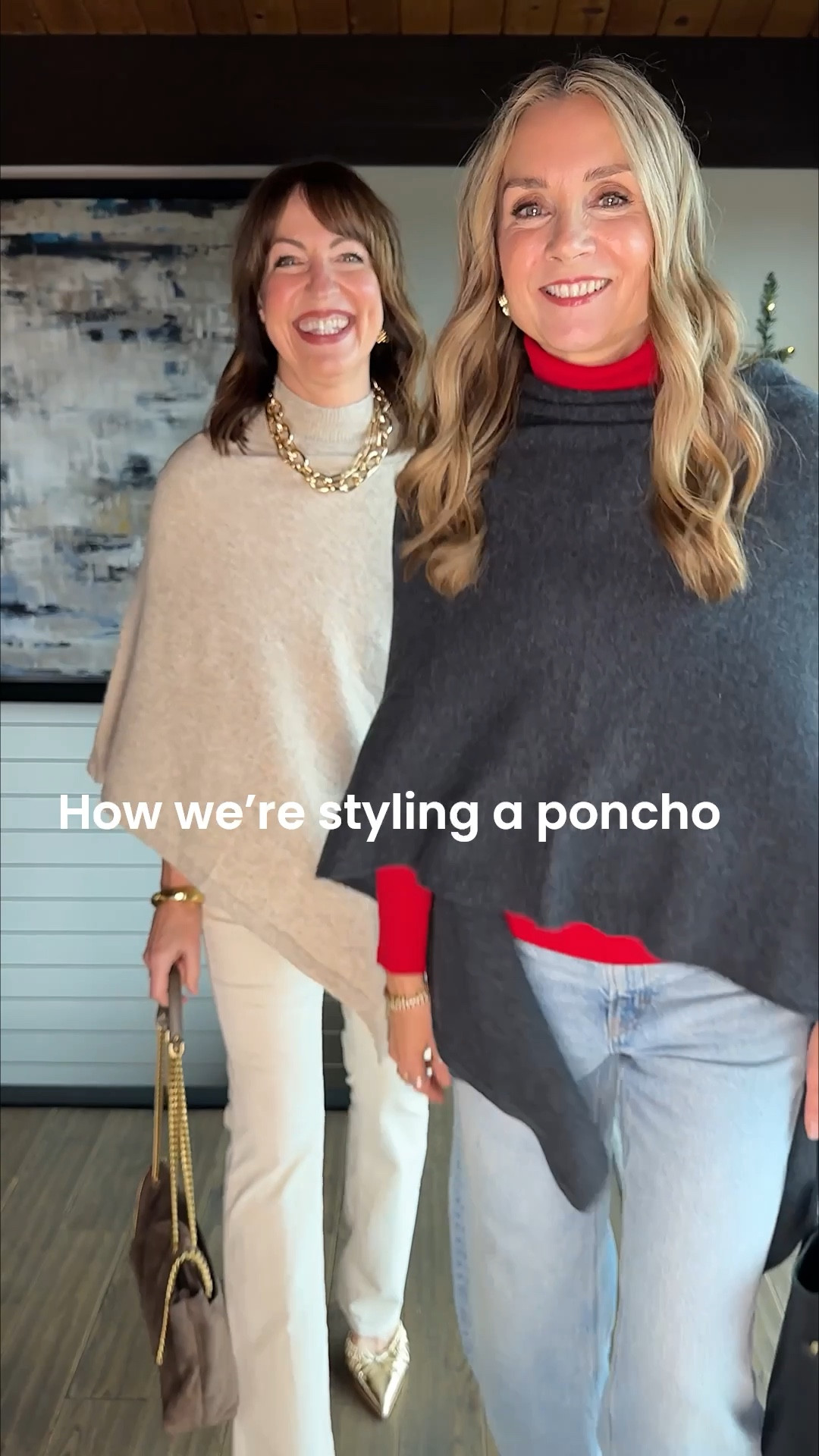 Comment SHOP for outfit links! 🛍️
Yes, we’re definitely old enough to see lots of trends come back around! Some trends are more welcome than others.
🤦🏻‍♀️🤦🏼‍♀️
We LOVE that ponchos are making a comeback! We have a bit of a “save or splurge” situation going on here… one of our ponchos is a beautiful cashmere on sale for $101.70, and one of our ponchos is $25.00!! Ponchos are perfect for every day style, or for a cozy travel wrap! Are you excited to see the poncho trend come back around??
How to Shop:🛍️🛍️
-Comment SHOP for outfit links!
-Click the link in our bio to shop!
-Watch our stories for links! 

Poncho, travel wrap, cashmere poncho, ecru pants, barrel jeans, red turtleneck, black booties, gold pumps

#LTKOver40 #LTKootd #LTKHoliday
