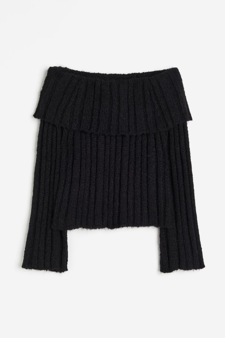 Rib-knit Off-the-shoulder Sweater - Black - Ladies | H&M US | H&M (US + CA)