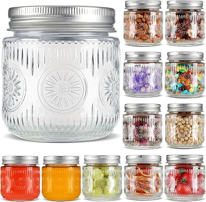 Mason Jars 8 oz - Vintage Small Glass Mason Jars with Silver Metal Lids, Regular Mouth Canning Ja... | Amazon (US)