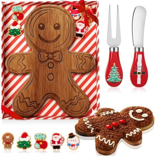 1 Set Gingerbread Man Cheese Board Mini Wood Cheese Board with Knives Forks and Decorative Toys G... | Amazon (US)