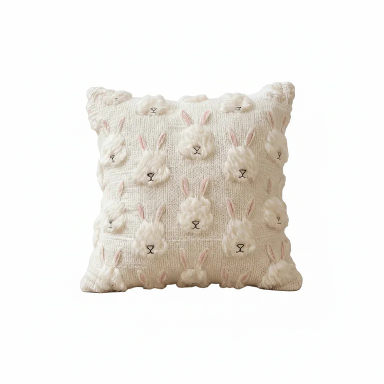 3D Tufted Easter Bunny Throw Pillow Cover- Boho Farmhouse Spring Home Decor & Nursery Room Accent... | Walmart (US)