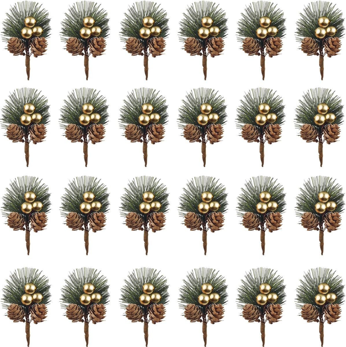 TIHOOD 25PCS Artificial Pine Picks, Pine Needles Branches with Gold Berry Stems, Small Fake Berri... | Amazon (US)