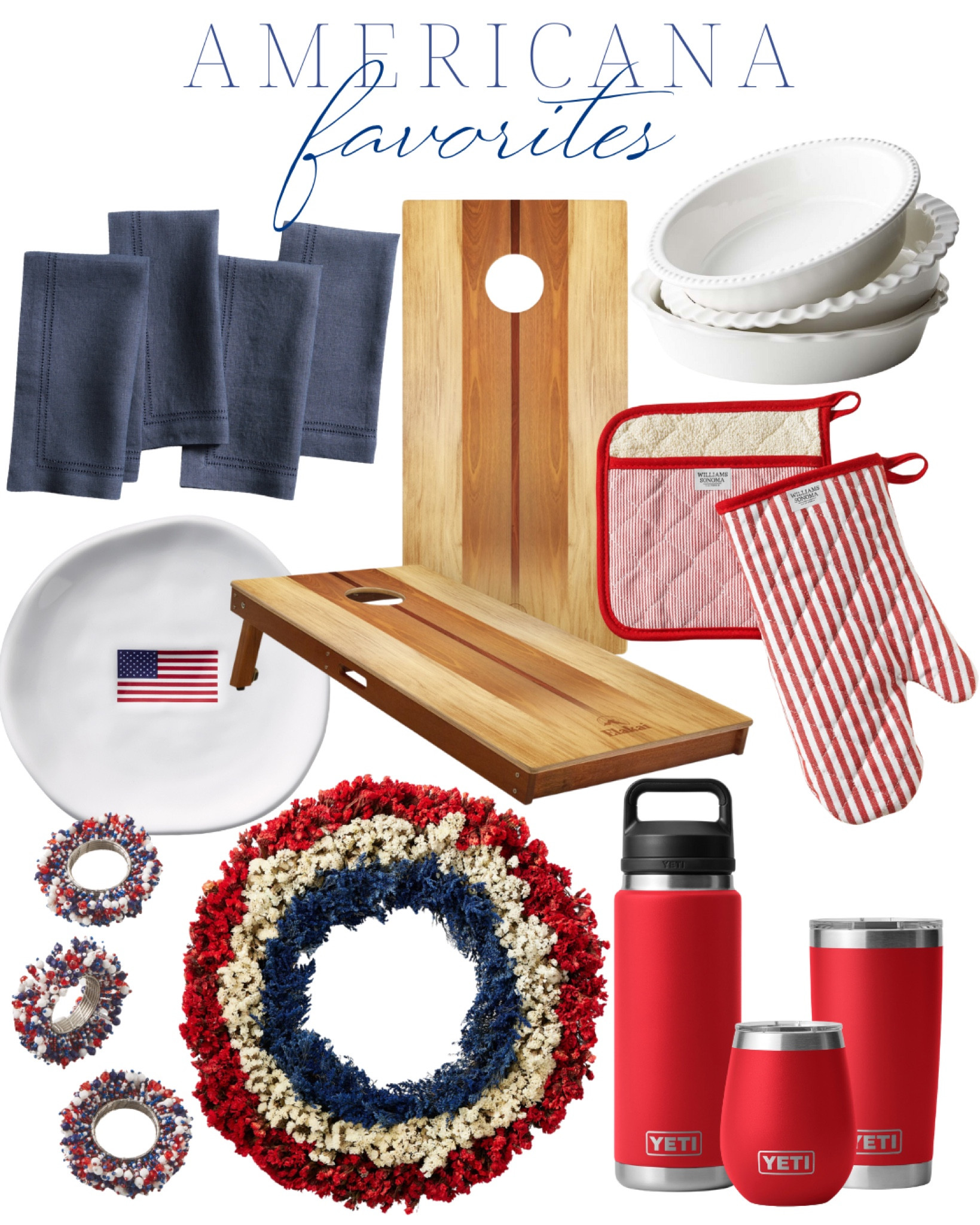 Americana favorites, patriotic, Fourth of July, red white and blue, fireworks, sparklers, summer, pool, beach, vacation, travel, family, kids, all American, flag, cornhole, hot holders, plates, serveware, bowls, hosting, parties, linen napkins, yeti cups, wreath, napkin rings, pie dish 

#LTKHome #LTKFamily #LTKParties