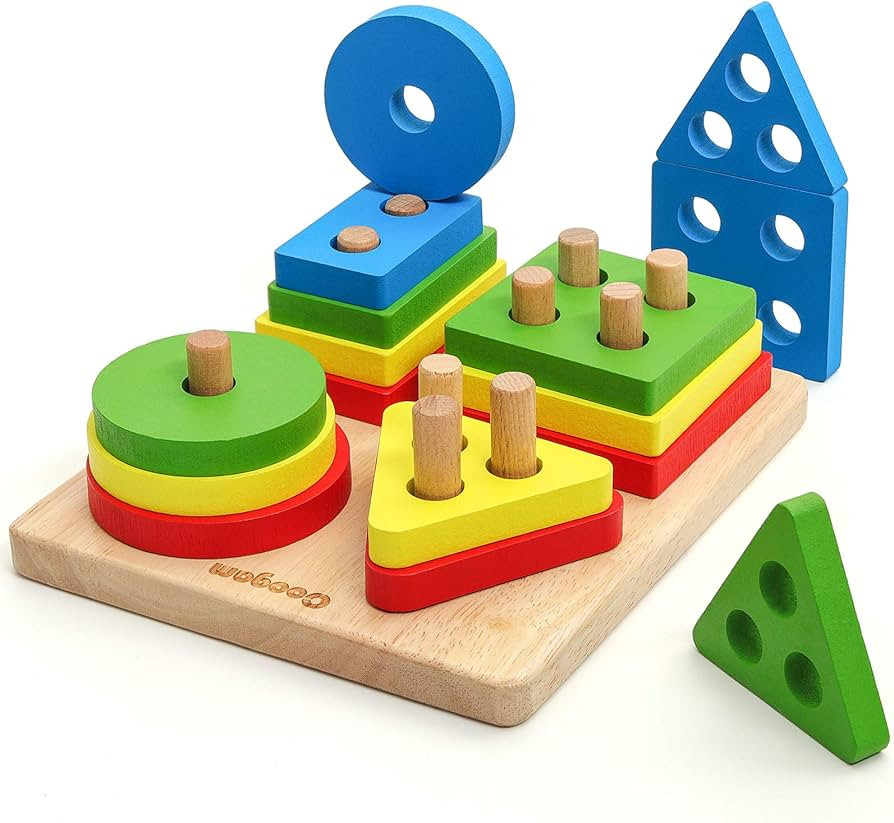 Amazon.com: Coogam Wooden Sorting Stacking Montessori Toys, Shape Color Recognition Blocks Matchi... | Amazon (US)