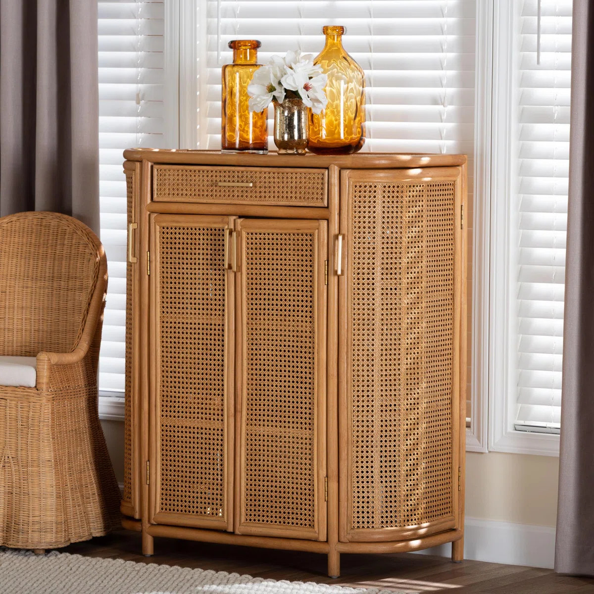 Bali & Pari Mckenna Natural Rattan Storage Cabinet - Handwoven Wicker Accent Cabinet, Boho Coasta... | Wayfair North America
