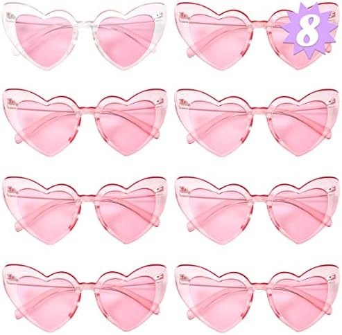 xo, Fetti Bachelorette Heart Sunglasses Set - 8 Pieces | Clear + Pink Bach Party Decoration, Brid... | Amazon (US)