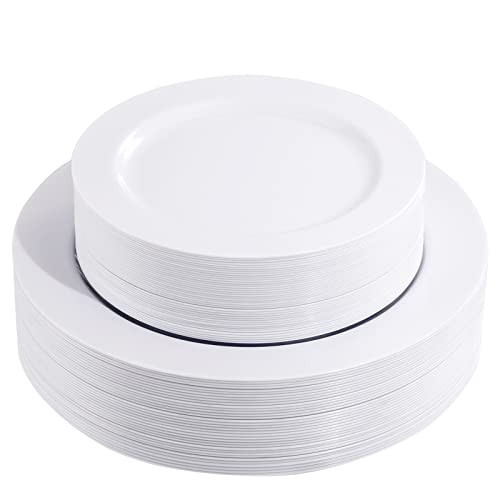 FLOWERCAT 60PCS White Plastic Plates - Heavy Duty White Disposable Plates for New Year Party/Wedding -serve for 30 guests Include 30PCS 10.25" & 30PCS 7.5" Plates for Party | Amazon (US)
