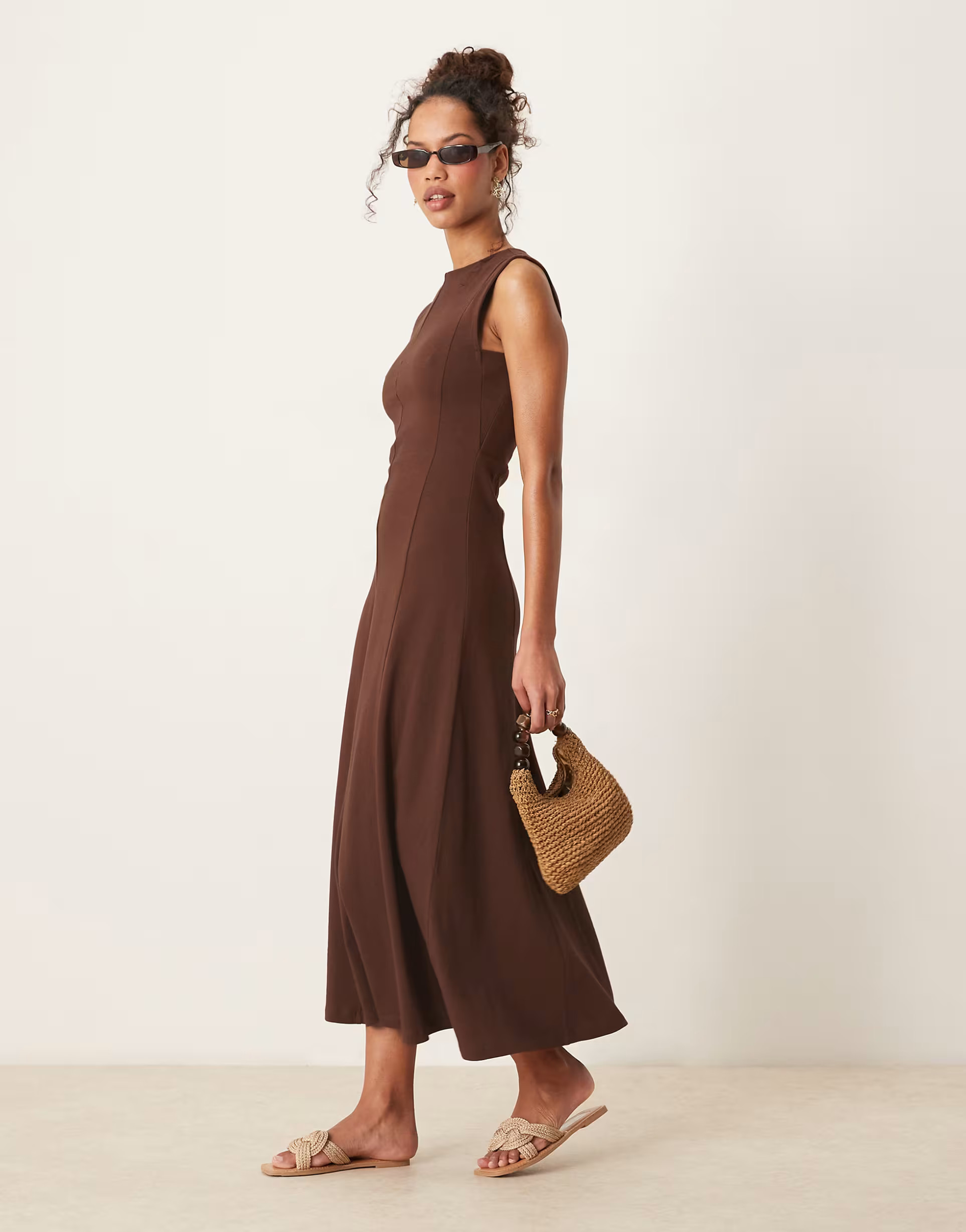 ASOS Design cotton sleeveless midi sundress in brown | ASOS | ASOS (Global)