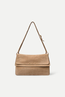 Soft Rialto Double-Flap Shoulder Bag in Soft Velvety Suede | Fabrique