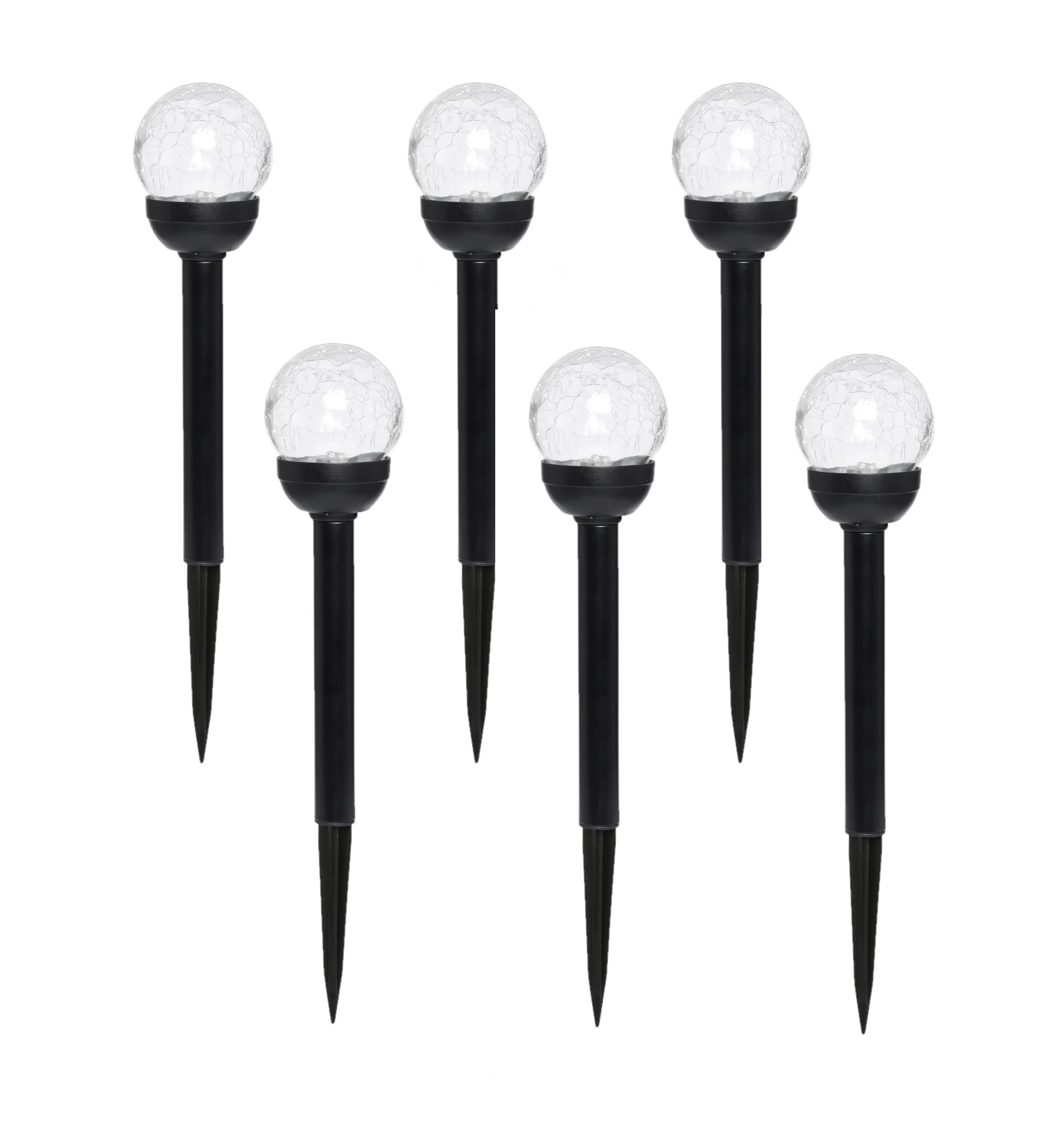 Mainstays Solar Powered Black Finish Glass Crackle LED Path Light, 3 Lumens, (6 Count) | Walmart (US)