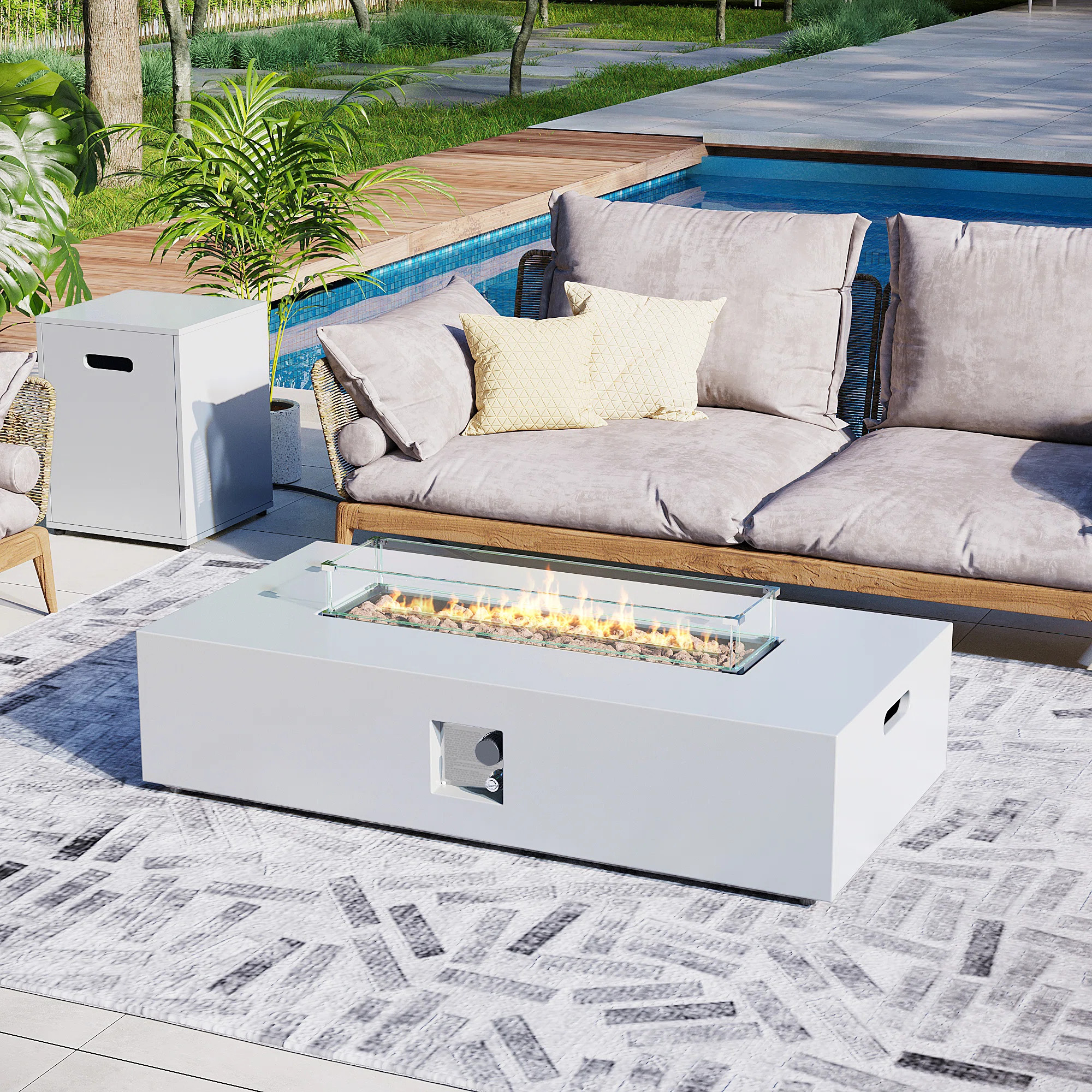 Dzmitry 56-Inch Rectangular Iron Propane Outdoor Fire Pit Table with Tank Cover, Lid, Rain Cover ... | Wayfair North America