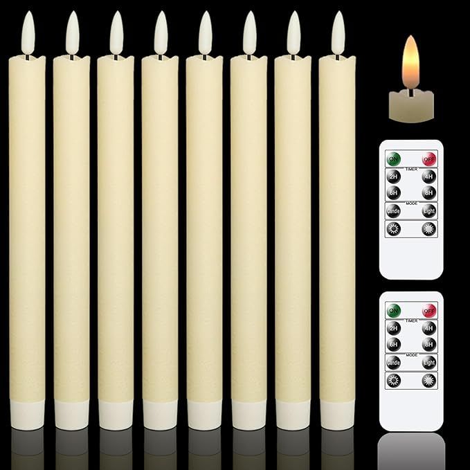 GenSwin Flameless Flickering Taper Candles with 2 Remote Controls and Timer, Real Wax 3D Wick Lig... | Amazon (US)