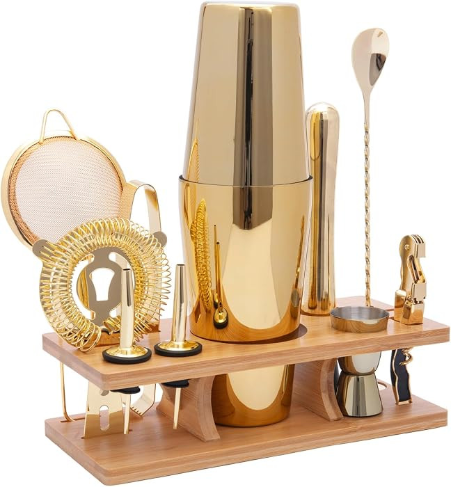 11-Pcs Cocktail Shaker Set Gold,Bartending Kit Stainless Steel Shakers 25oz Bar Kits for Bartende... | Amazon (US)
