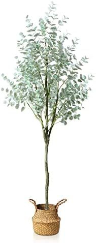 SOGUYI Artificial Eucalyptus Tree 6ft Tall Fake Silver Dollar Leaves Eucalyptus Plants Faux Silk Euc | Amazon (US)