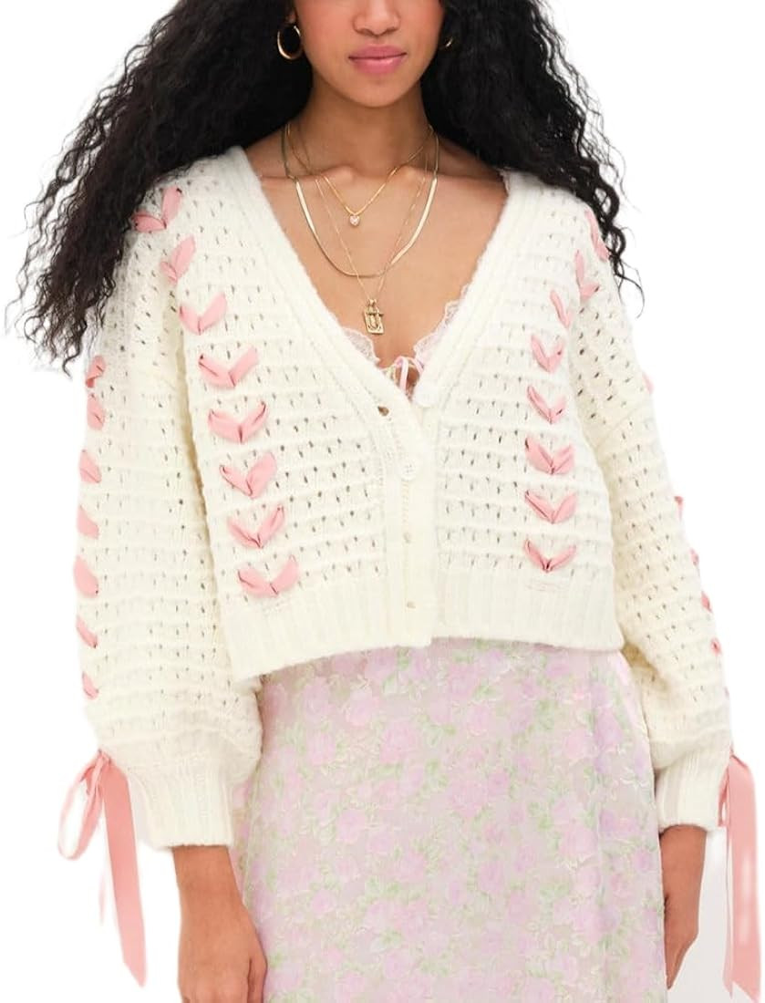 Women Y2k V Neck Sweater Retro Low Cut Long Sleeve Pullover Top E-Girl Cute Solid Loose Fit Lace ... | Amazon (US)