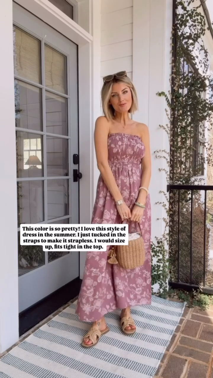 Love the mauve color of this maxi dress! This dress comes with straps, but I just tucked them in to make it strapless! I love the smocked detailing, and it has pockets! Wearing S!

Loverly Grey, Target, spring dress, spring outfit, vacation looks, resort wear 

#LTKSeasonal