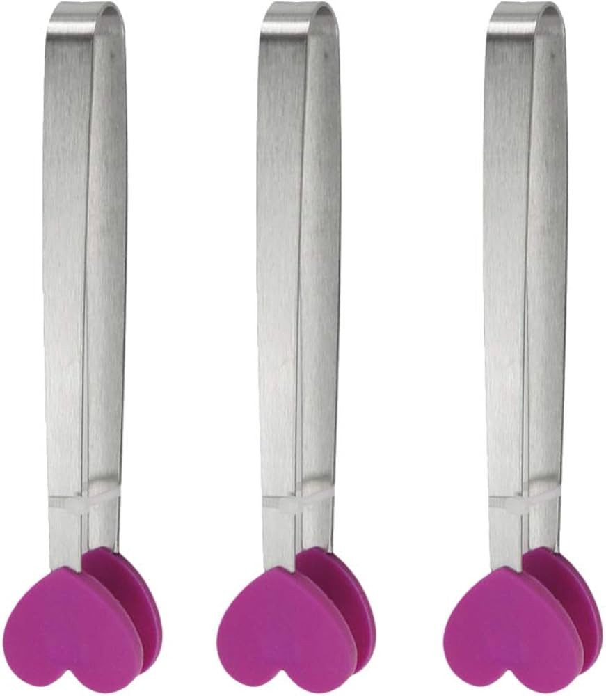 Cabilock 3pcs Heart Tongs Mini Silicone Tongs Stainless Steel Serving Tongs Appetizers Tongs for ... | Amazon (US)