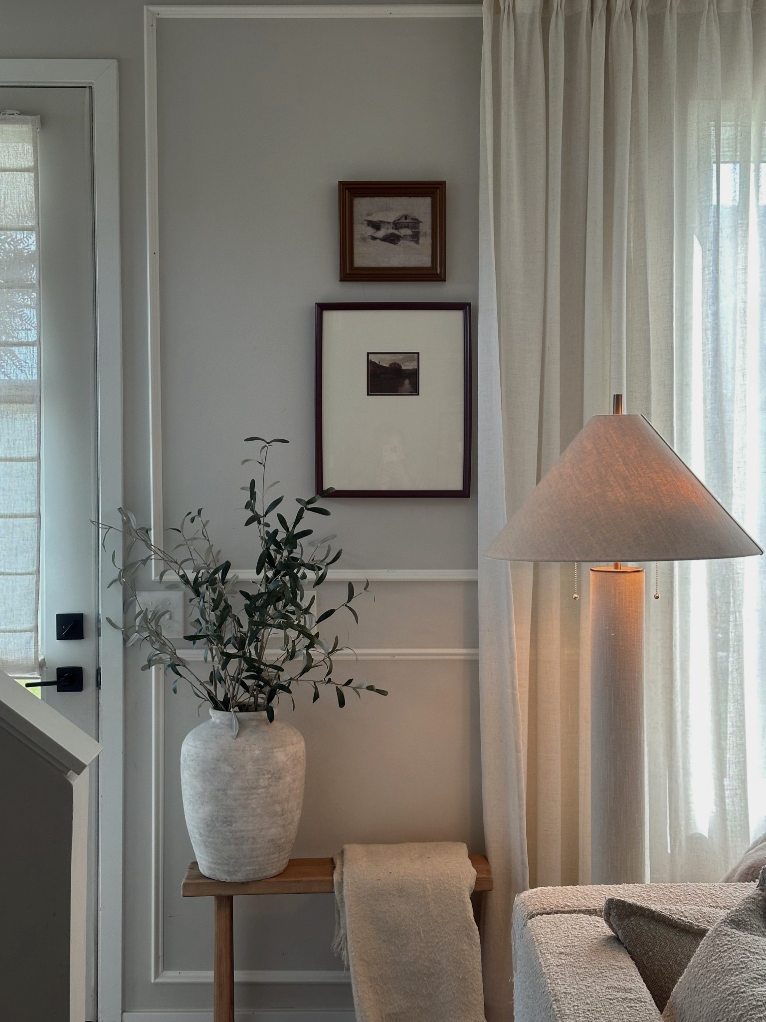 Home decor 

(Pot and branches are hobby lobby)
Target wall art
Crate barrel lamp 
Wooden bench 
Olive branches 

#LTKStyleTip #LTKSeasonal #LTKHome