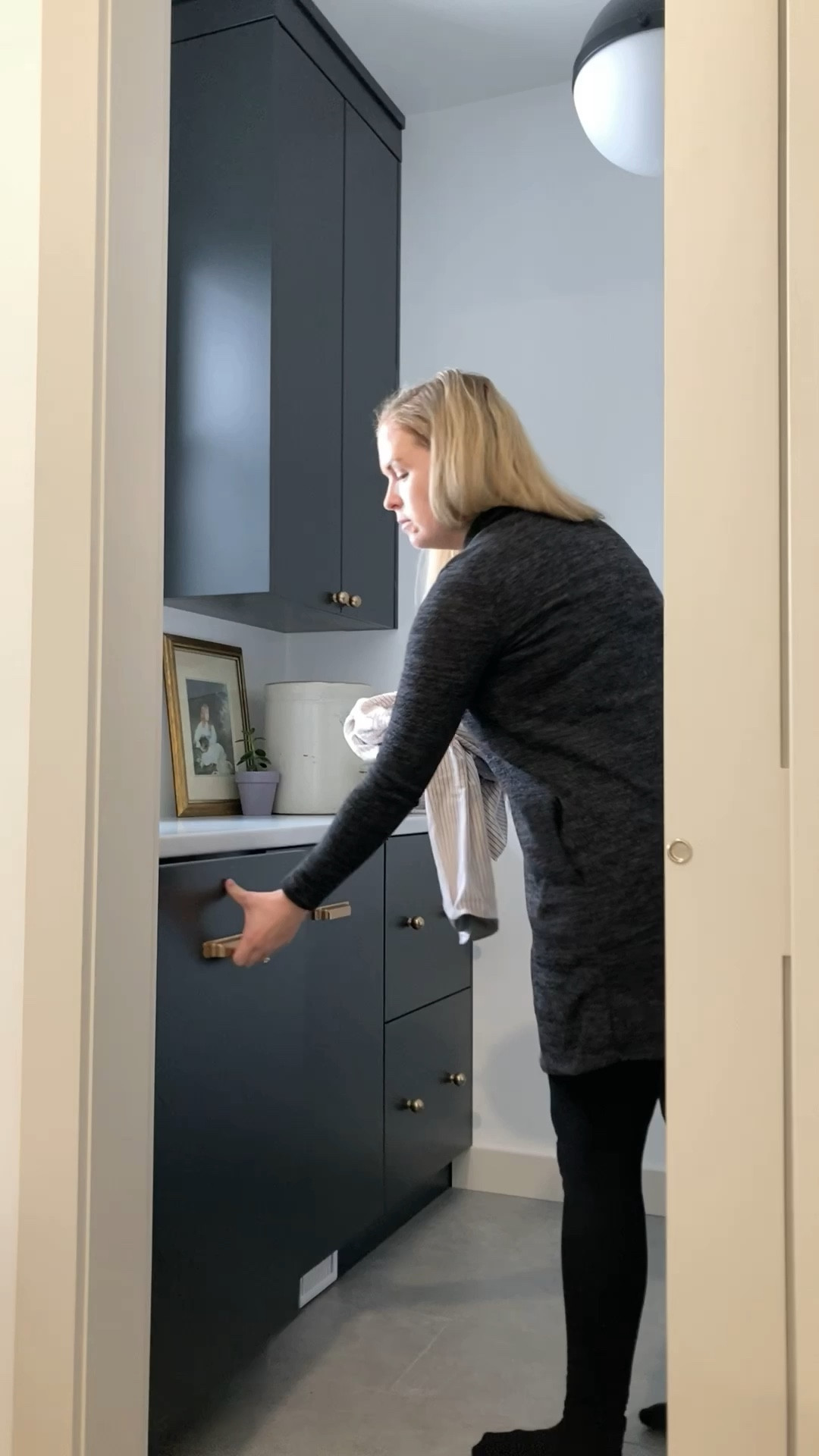 Try this in your laundry room..
A peg rail!
We made ours custom to match our LVP floors but I have linked some great options  #LTKhome #laundryroom #pegrail 