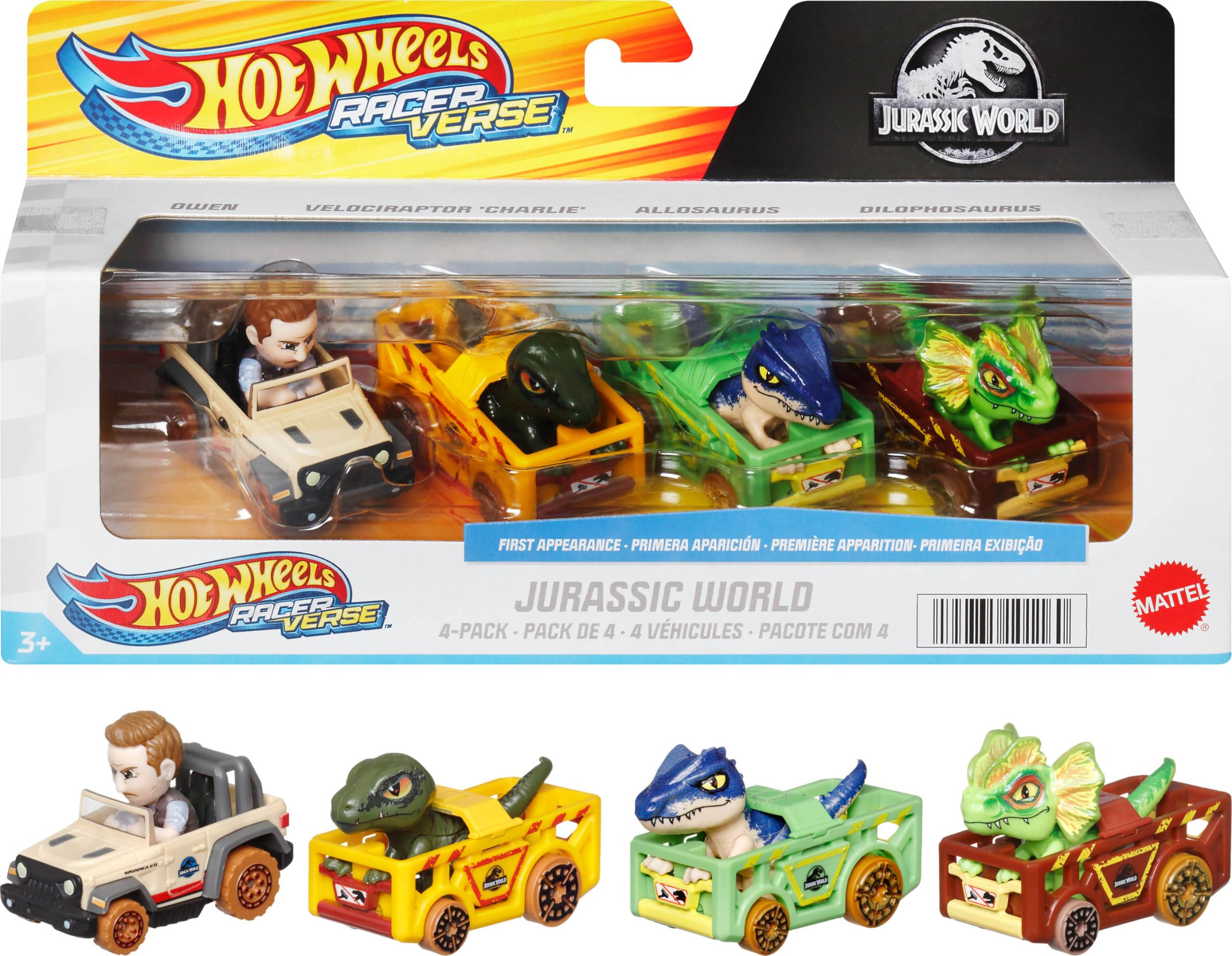 Hot Wheels Toy Cars, RacerVerse 4-Pack of Die-Cast Vehicles Featuring Jurassic World Characters C... | Amazon (US)