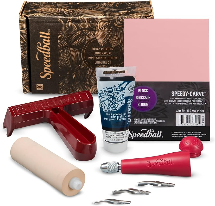 Speedball 3471 Super Value Block Printing Starter Kit – Includes Ink, Brayer, Lino Handle and C... | Amazon (US)
