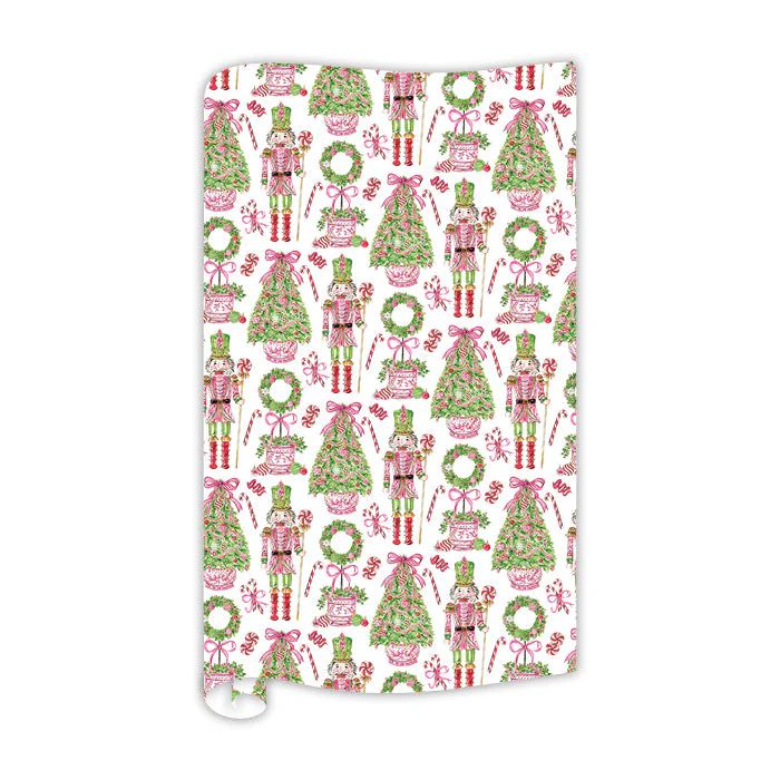 Pink Peppermint Nutcrackers Gift Wrap | Rosanne Beck Collections