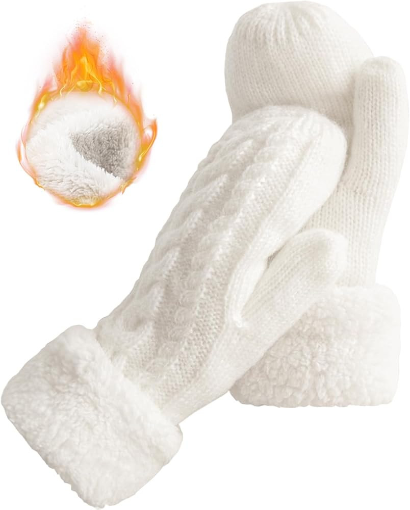 Women's Winter Gloves Warm Lining - Cozy Wool Knit Thick Gloves Mittens | Amazon (US)