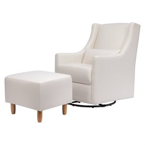 Babyletto Toco Swivel Glider and Ottoman in Performance Cream Eco-Weave | Cymax