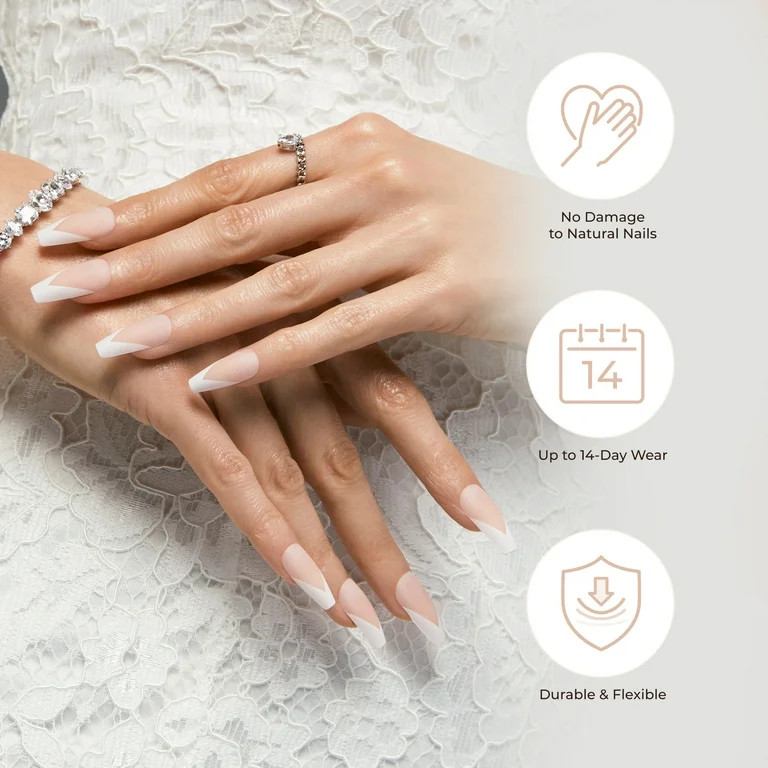 KISS Classy French Tip Press On Nails, Exclusive Only, White, Short Oval, 28 Count - Walmart.com | Walmart (US)