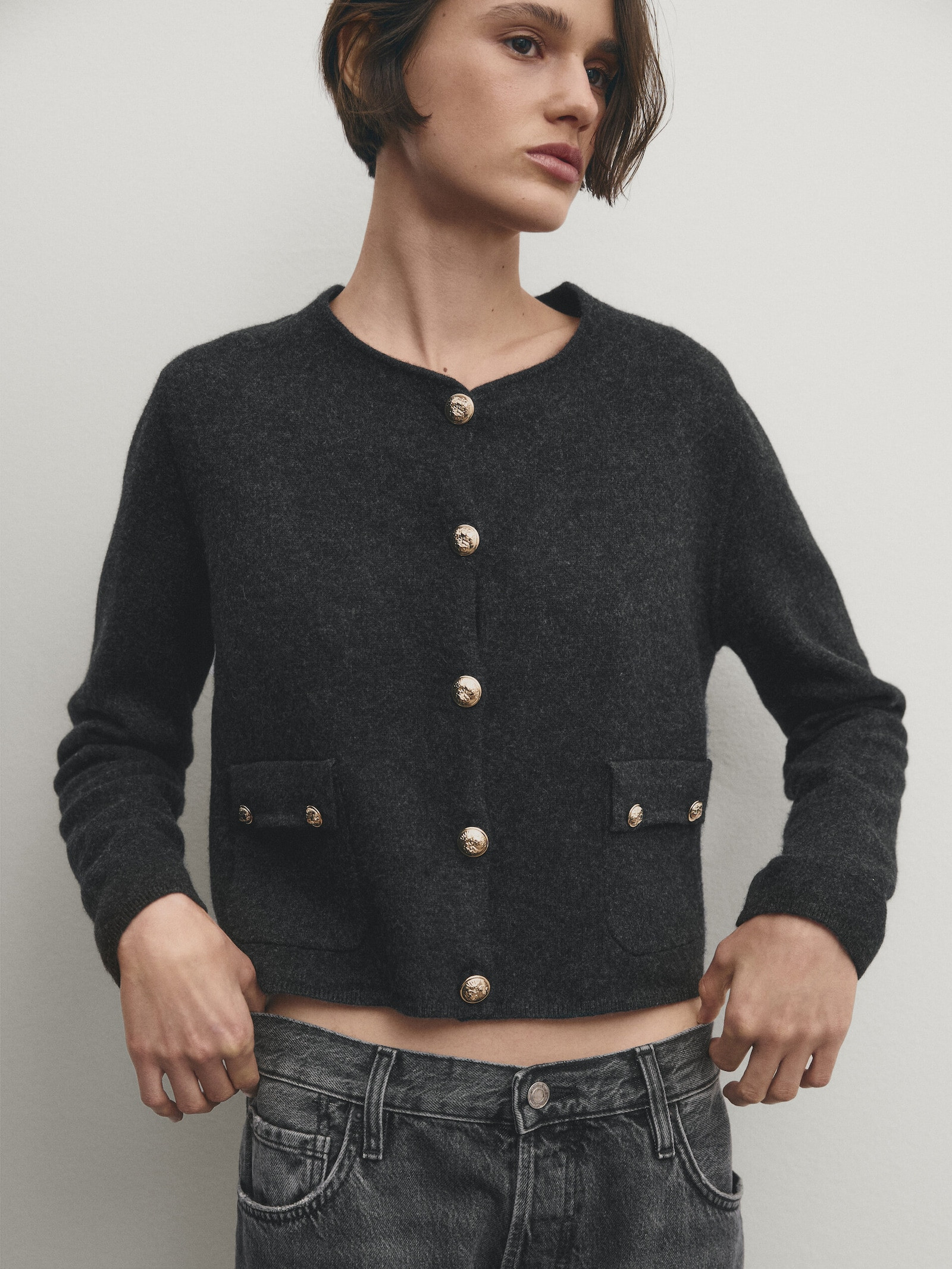 Felted wool knit cardigan with buttons | Massimo Dutti US