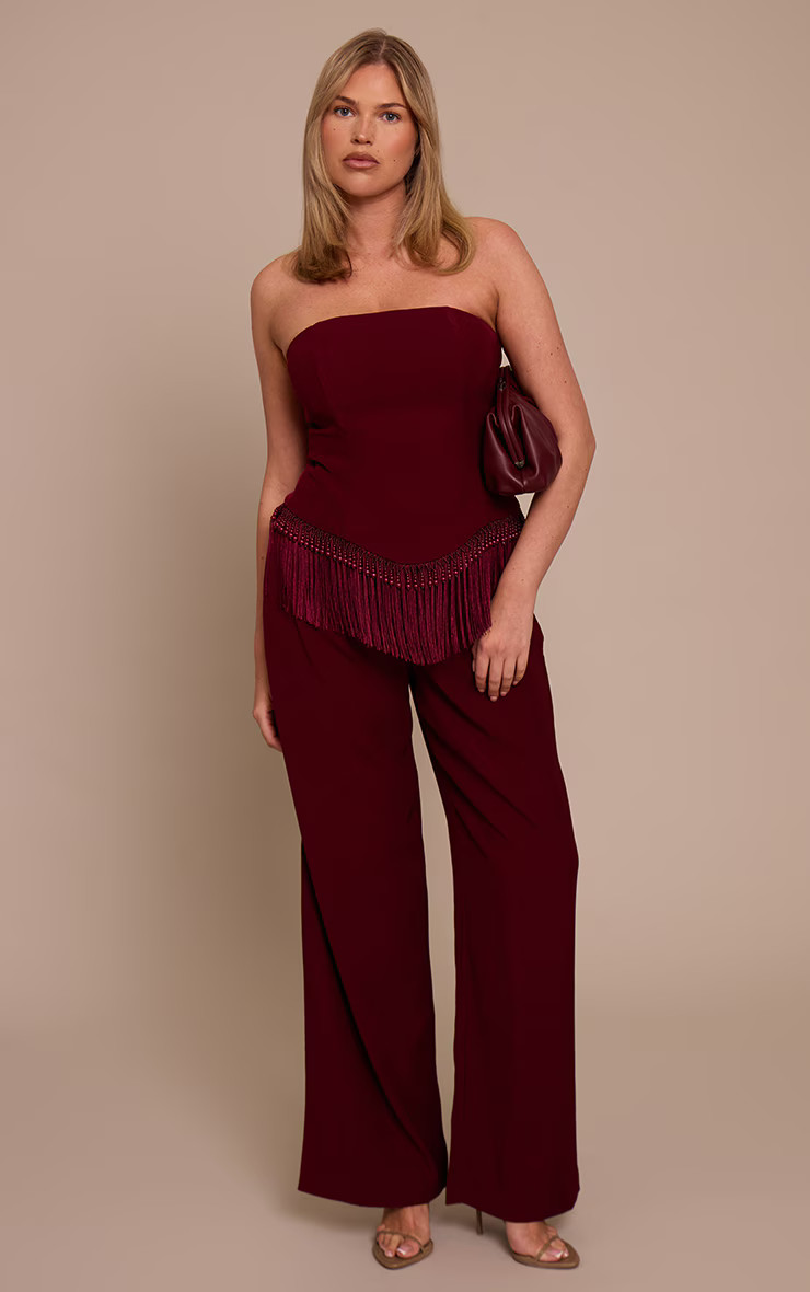 Shape Burgundy Beaded Fringe Hem Bandeau Top | Shape | PrettyLittleThing US