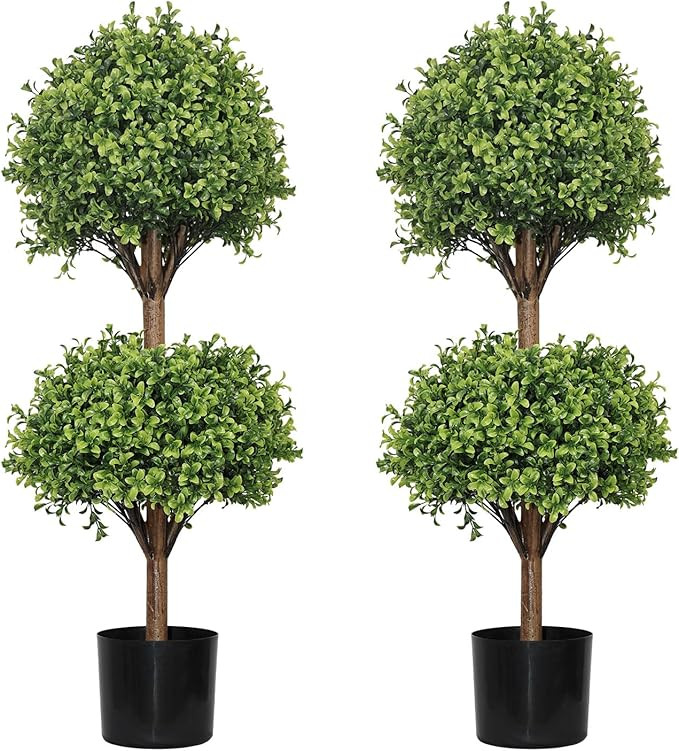 THE BLOOM TIMES 40" Tall Artificial Boxwood Double Ball Topiary Trees, UV Resistant Large Fake Po... | Amazon (US)