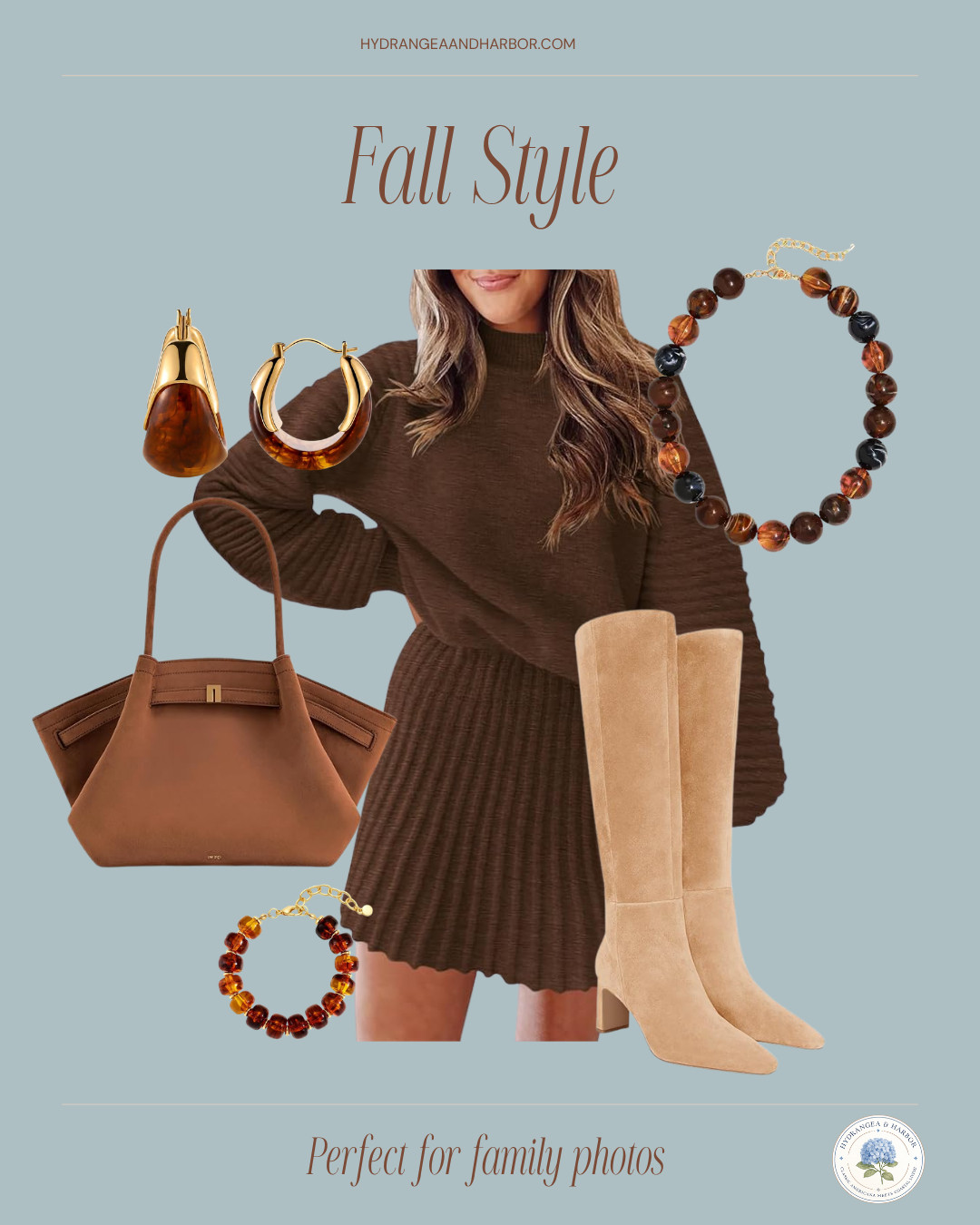 Fall family photo outfit idea 🤎🍂

Chocolate brown + camel is SUCH a pretty combination for fall pictures. This sweater dress paired with suede boots feels polished and classic, while the tortoise jewelry adds the prettiest warm fall detail.

Perfect for family photos, Thanksgiving, fall date nights and more. Everything is linked here! 🤎

#FallFamilyPhotos #FamilyPhotoOutfit #FallStyle #FallOutfit
 

 #LTKOver40 #LTKMidsize