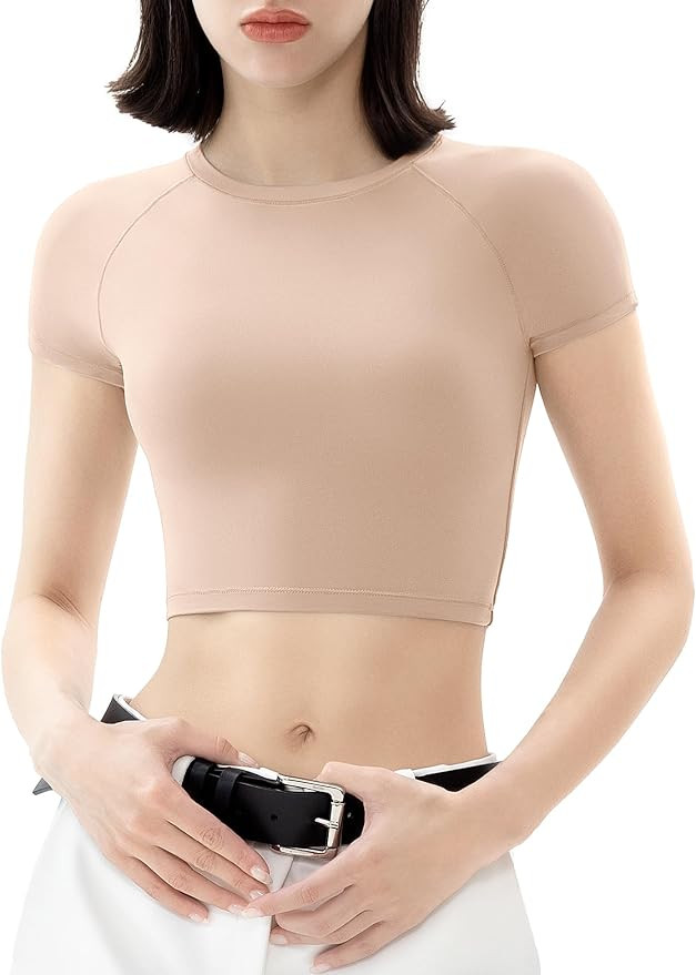 PUMIEY Women's Short Sleeve Crop Tops Crew Neck T Shirt Sexy Tee Smoke Cloud Collection | Amazon (US)