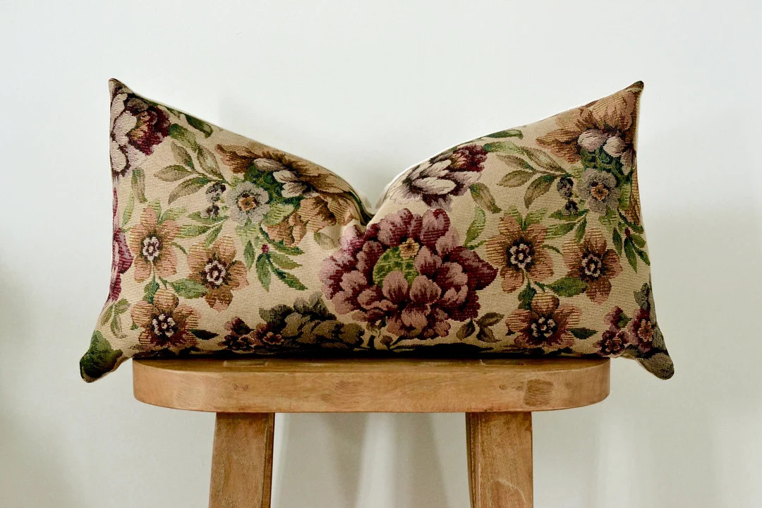 Burgundy Floral Lumbar Pillow Maroon Red Burgundy Brown Pillow Cover Subtle Floral Jacquard Tapes... | Etsy (US)
