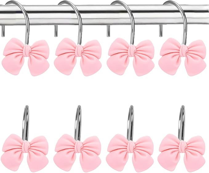 12 Pink Bow Resin Shower Curtain Hooks - Cute Bathroom Decor for Girls, Princesses and Glam Style | Amazon (US)