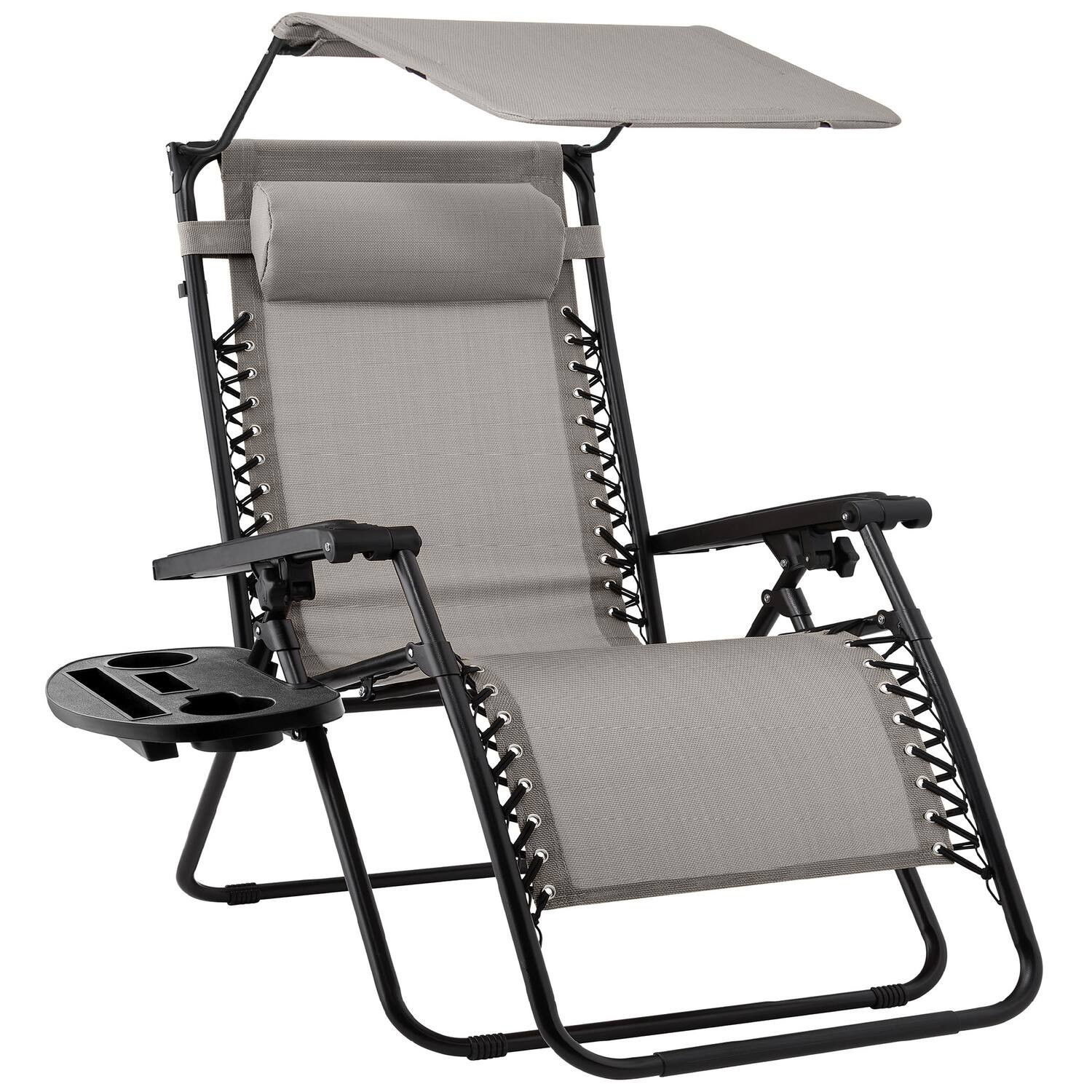 Best Choice Products - Folding Zero Gravity Recliner Patio Lounge Chair w/ Canopy Shade, Headrest, Tray - Ice Gray | Best Buy U.S.