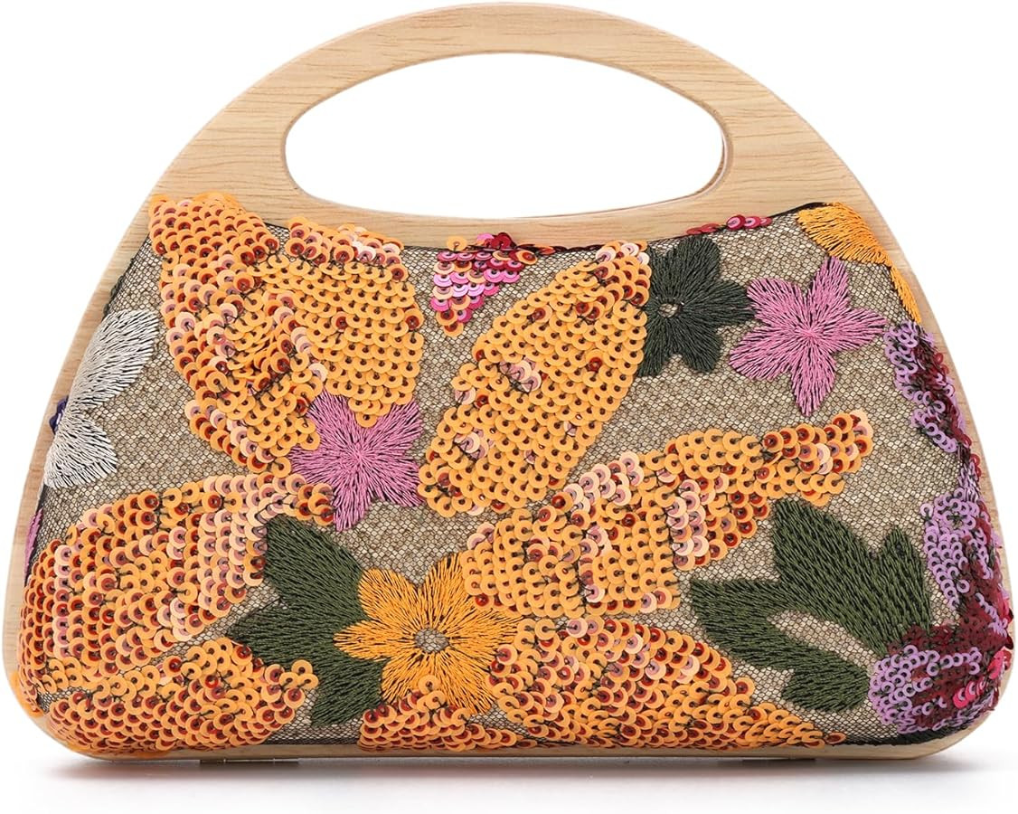 Oweisong Floral Beaded Clutch Purses for Women Summer Embroidery Sequin Handbag Top Handle Evenin... | Amazon (US)