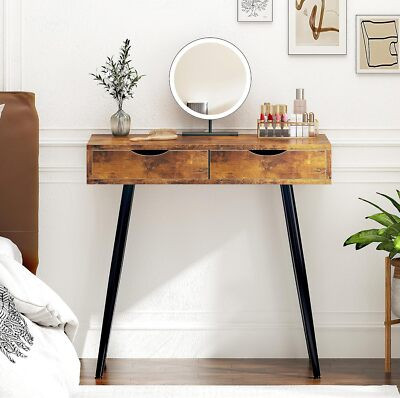 Need 31.5 Inch Computer Desk with 2 Drawers Small Makeup Rustic Brown | eBay US