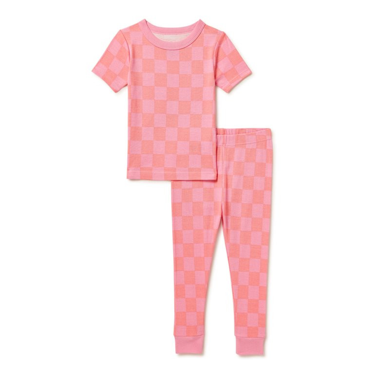 Wonder Nation Baby and Toddler Girls Cotton Tight Fit Top and Pants, 2-Piece Sleep Set, Sizes 12M... | Walmart (US)