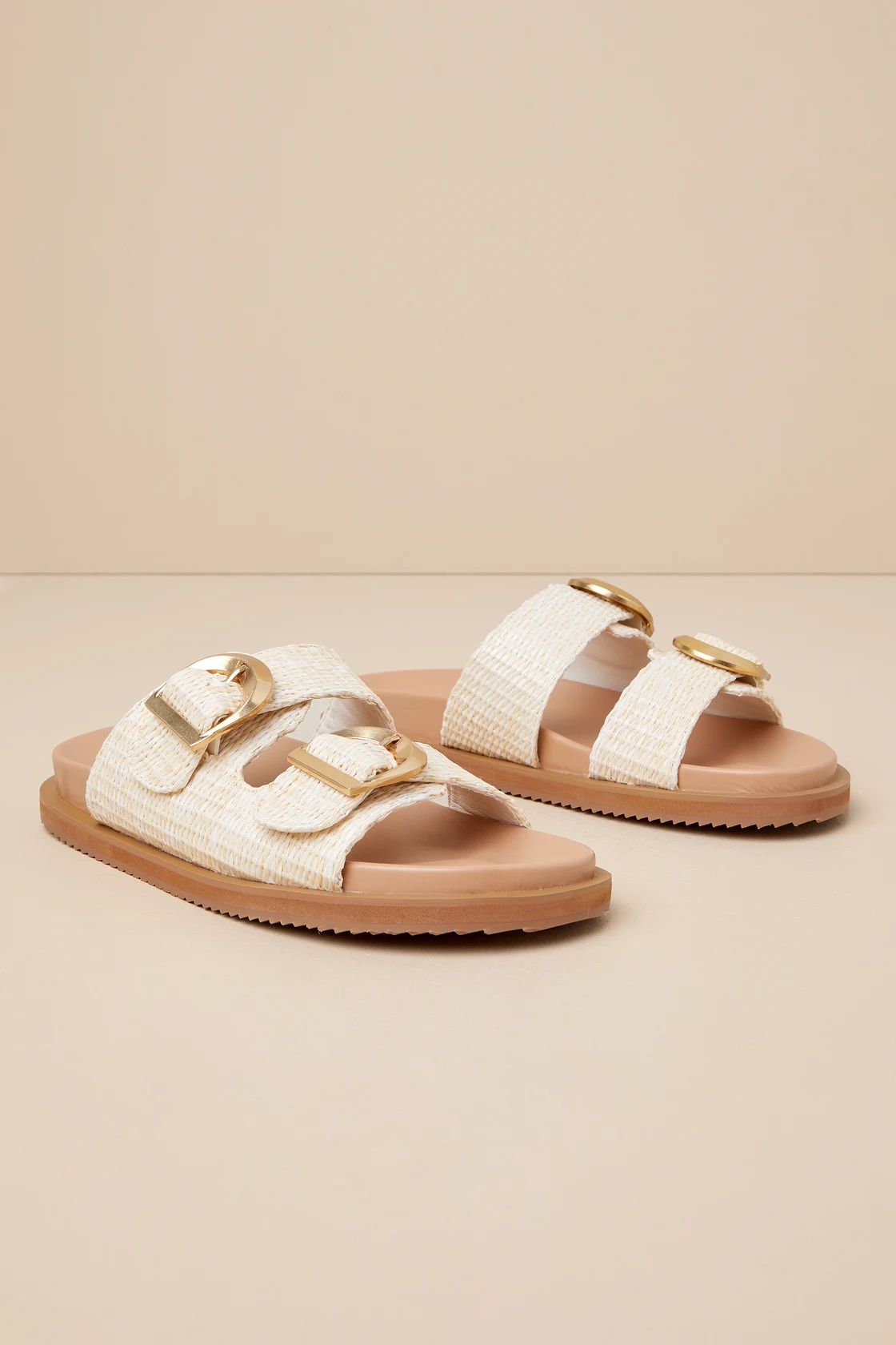 Tayo Natural Raffia Buckle Slide Sandals | Lulus