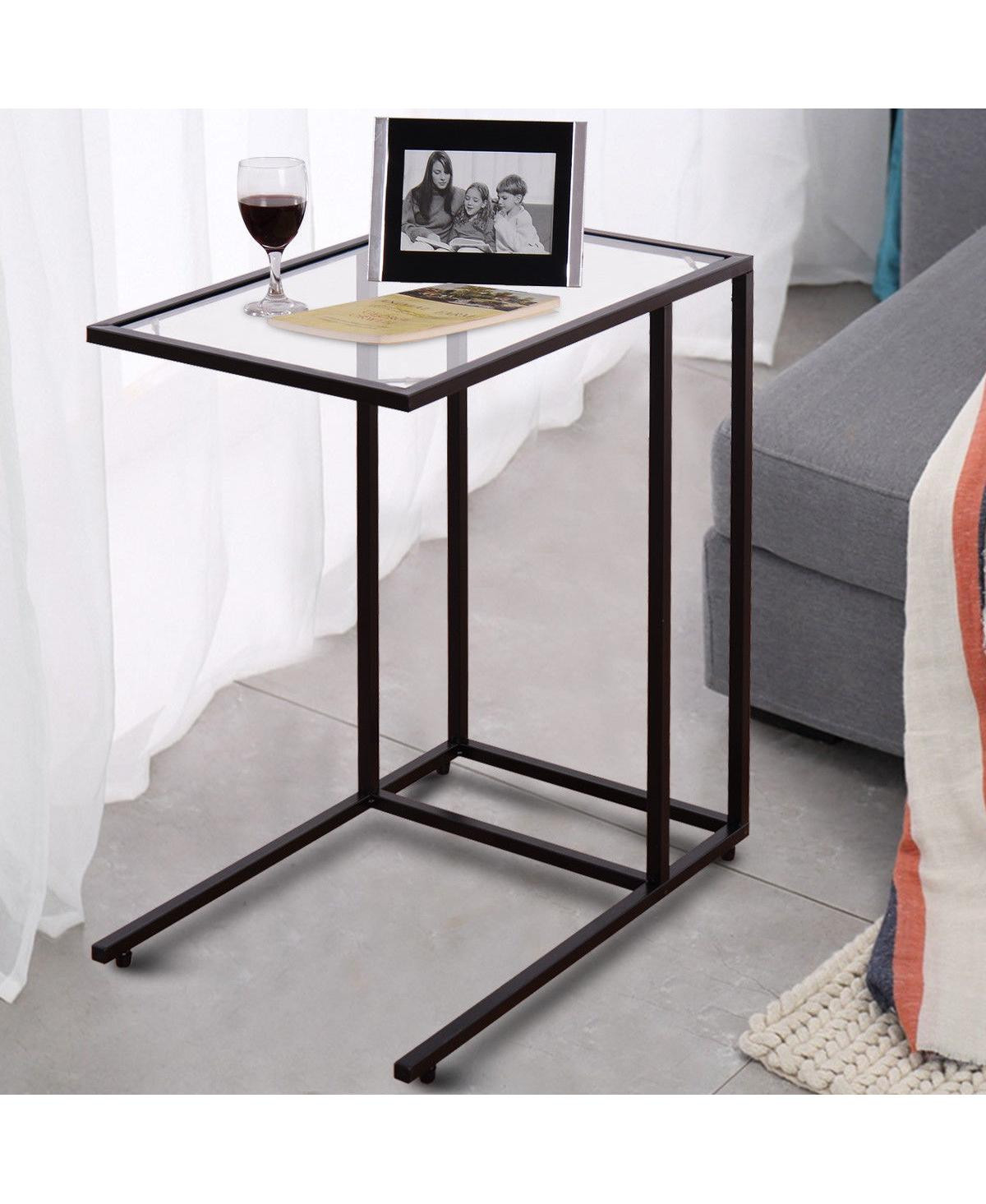 CostwayCoffee Tray Side Sofa End Table Ottoman Couch Stand Tv Lap Snack W/Glass Top - Black | Macy's