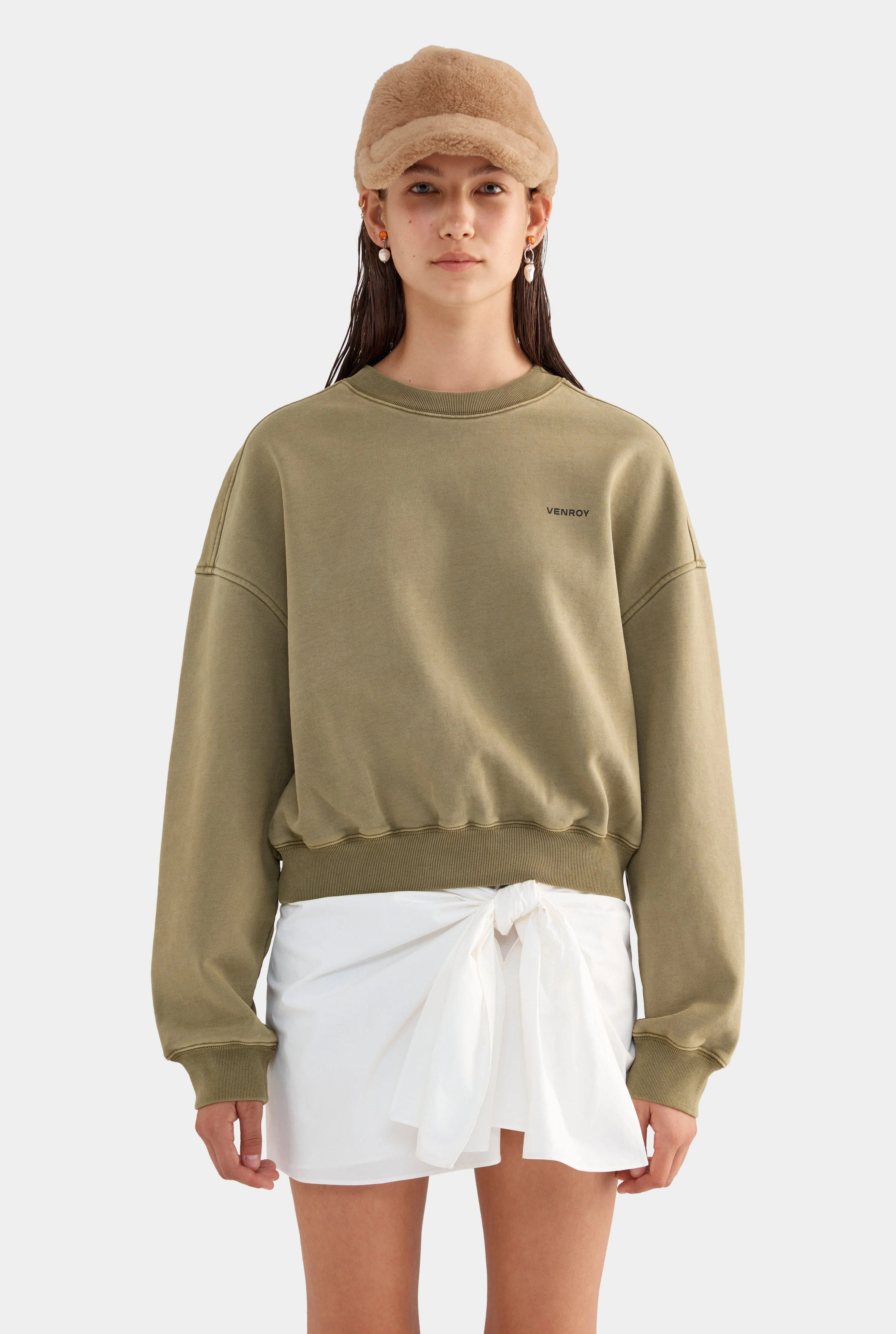 Womens Fleece Track Crewneck in Khaki | Venroy | Venroy AU