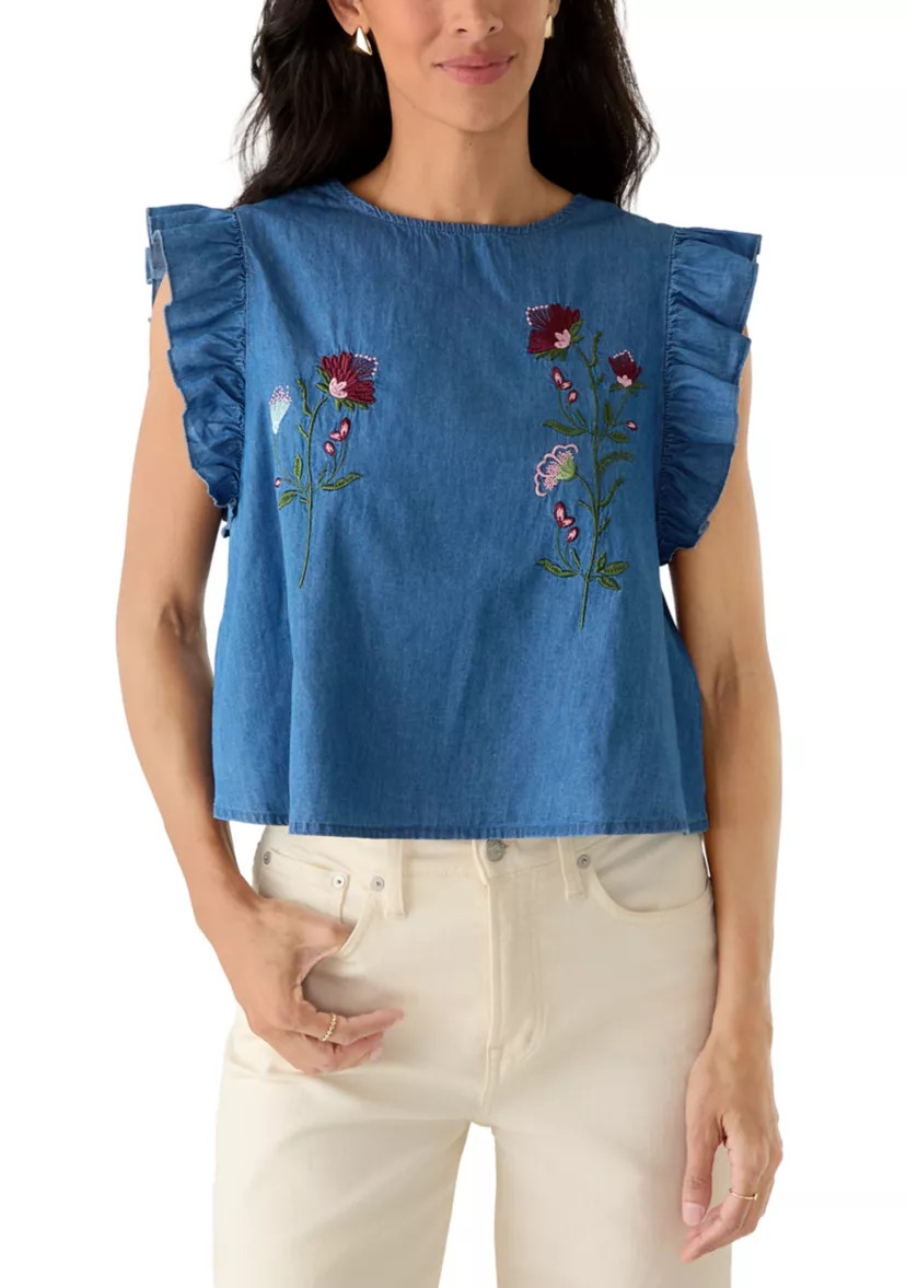 Women's Flutter Sleeve Embroidered Top | Belk