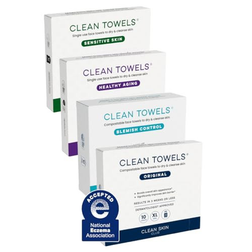 Clean Skin Club Clean Towels® XL Variety 4-Pack Travel Set, Disposable Face Towels, Includes Original, Sensitive, Blemish Control & Healthy Aging, 40 Count Total, 10 Each | Amazon (US)