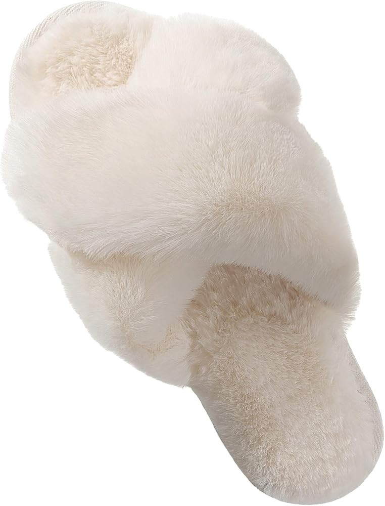 Slippers for Women, Open Toe Fuzzy Fluffy House Slippers Cozy Memory Foam Anti-Skid Plush Criss C... | Amazon (US)