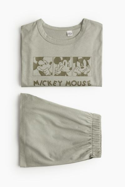 Printed Pajamas - Khaki green/Mickey Mouse - Ladies | H&M US | H&M (US + CA)